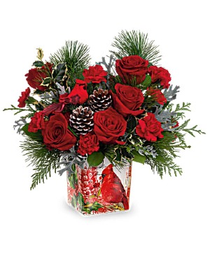Cardinal Cheer Christmas Flowers