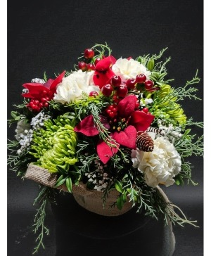 Cardinal Christmas Centerpiece Fresh Arrangement