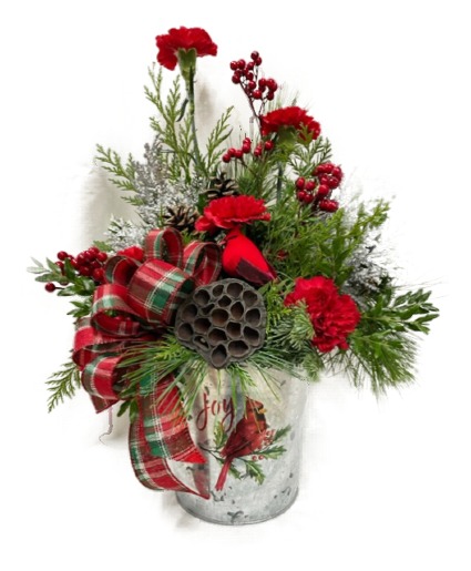 "Joy" Cardinal Pines Arrangement 