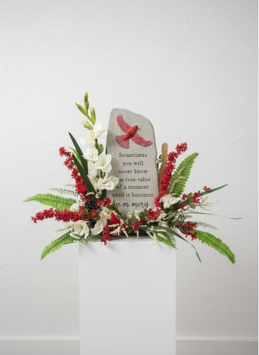 Cardinal of Remembrance Memorial SS-101 Sympathy Silk Arrangement in Cleveland, TX | EASY STREET FLORIST