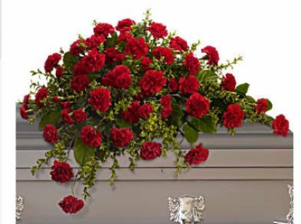 Carnation casket spray carnation casket spray in tear drop design