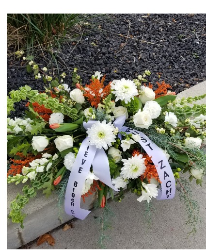 Orange And White Casket Spray 