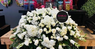 Casket Spray: All White  in Mcallen, TX | Rodriguez Wholesale Flowers