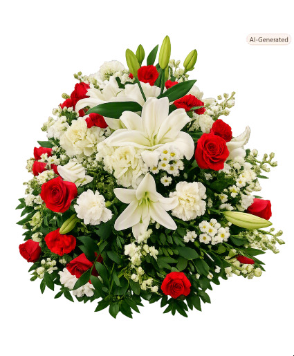 Red and White Casket Spray Arrangement  