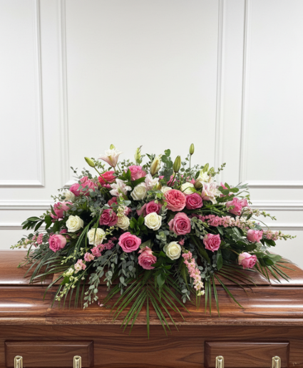CASKET SPRAY PINK & WHITE FLORALS