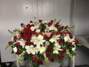 Casket spray red and white Casket spray 