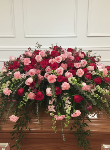 CASKET SPRAY REDS & PINKS in Midland, TX | FLOWERLAND