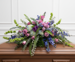 CASKET SPRAY SOOTHING PURPLES & BLUES