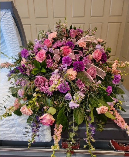 Pinks and Purples Casket Spray (885) 
