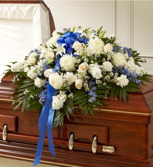 Casket Spray - White with Blue 