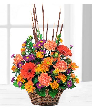 Cattails & Mums TF76-2 Basket Arrangement