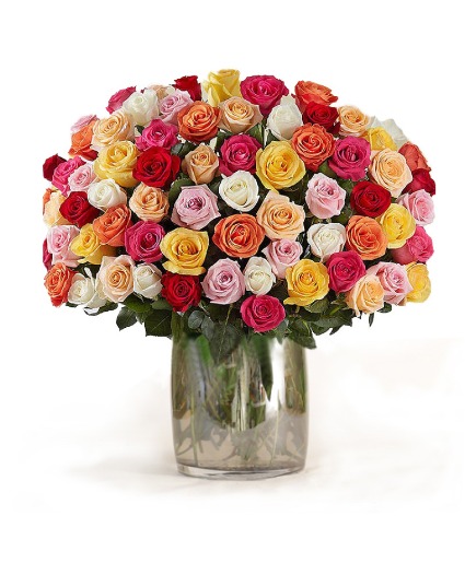 Celebrate with 100! Fresh cut roses in vase