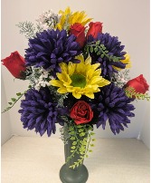 SOLD  Cemetery Can     NFS-PERM14    Silk Arrangement (Artificial Flowers