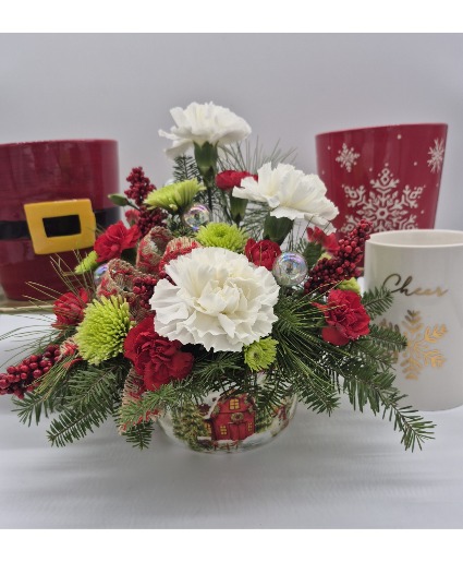 Ceramic Christmas Container Floral Bouquet