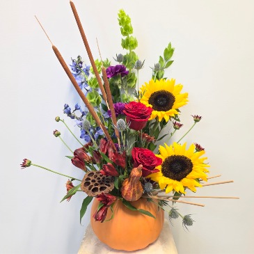 Ceramic Orange Pumpkin  Arrangement  in Greensboro, NC | Sedgefield Florist & Gifts