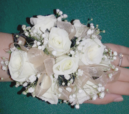 Champagne and Black Wrist Corsage
