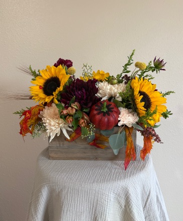 Changing Leaves Wood Cube Cube Arrangement in Longview, WA | Banda's Bouquets