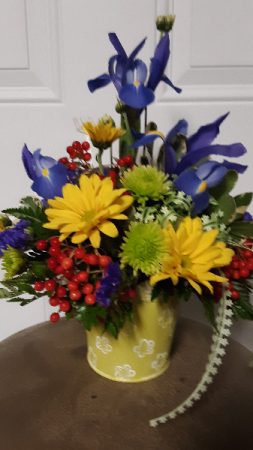 Cheer up mixed metal basket arrangement