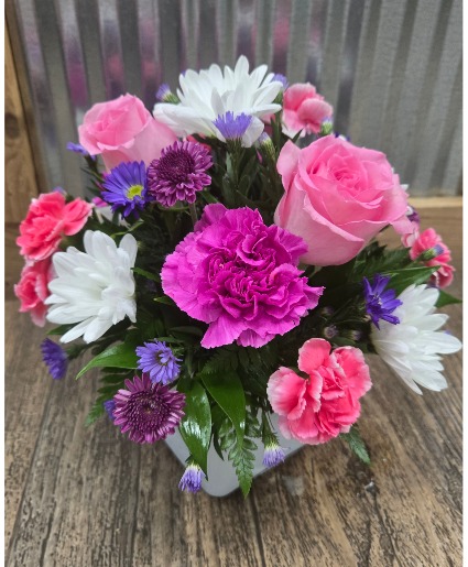 Cherished Blooms Fresh Floral in Glass Cube Vase