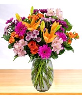 Cherished: Purple, Pink and Orange Vase Arrangement