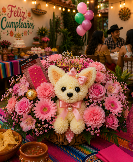 Chiquita the Birthday Chihuahua Call Us for Faster Service & Daily Specials: (915) 303-8500 Text Us to Order Anytime: (915) 505-3708 Your trusted source for Flowers & Delivery in El Paso TX 