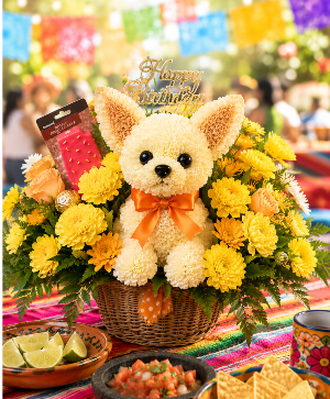 Chiquito the Birthday Chihuahua™ Call Us for Faster Service & Daily Specials: (915) 303-8500 Text Us to Order Anytime: (915) 505-3708 Your trusted source for Flowers & Delivery in El Paso TX 
