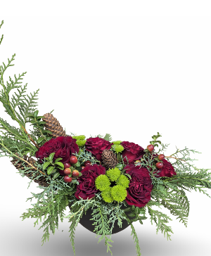 Christmas - Half Dozen Roses Container Arrangement
