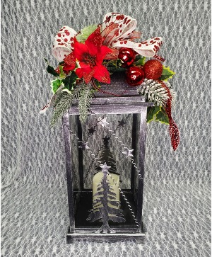 Christmas Lantern w Silk Poinsettia 