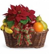 CHRISTMAS POINSETTIA & FRUIT HOLIDAY GIFT BASKET