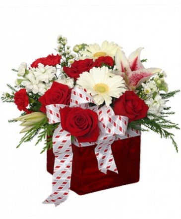 CHRISTMAS RIBBON & ROSES Bouquet in Terrace Bay, ON | STRAWBERRY'S  FLORAL BOUTIQUE