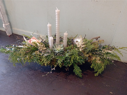 Winter Arrangement Long & Low with Candles