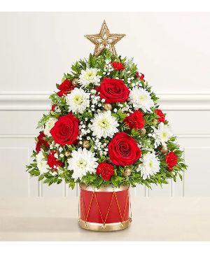 CHRISTMAS TREE IN DRUM WITH ROSES 