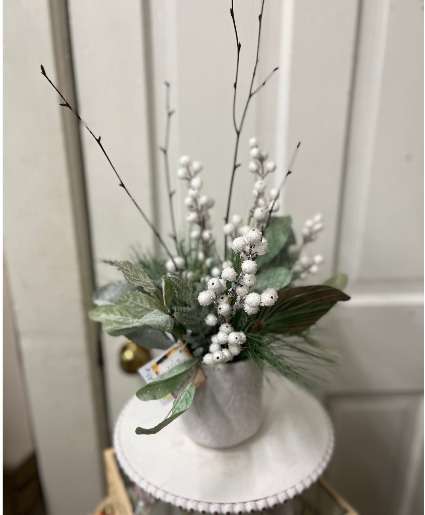 Christmas White and Green Silk Arrangement 