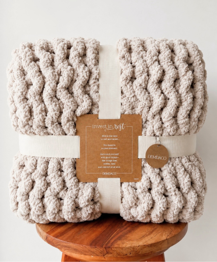 Large Chunky Knit Blanket - Grey 