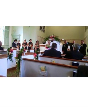 PEW AND ALTAR  FLOWERS WEDDING FLOWERS