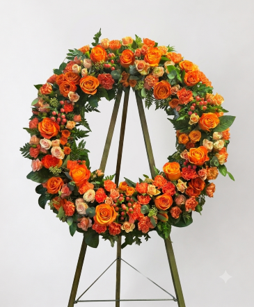 Citrus Horizon Wreath Standing Spray  in Hayward, CA | A STREET FLORIST