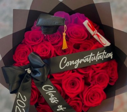 Class of 2026 Bouquet Bouquet made of 24 red roses with added accesories