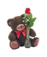 Classic Bud Vase Rose With Teddy Bear Floral Arrangement