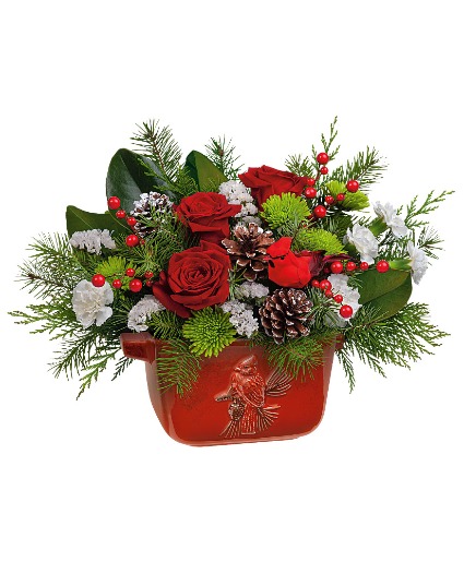 Classic Cardinal Centerpiece Flower Arrangement