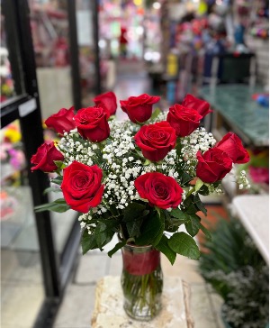 Dozen Red Roses  vase arrangement 