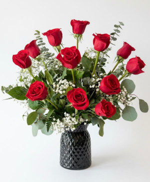 Classic Dozen Roses Vase Arrangement