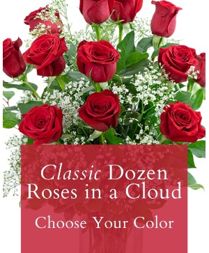 CLASSIC DOZEN ROSES IN A CLOUD CHOOSE YOUR COLOR