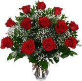Classic Dozen Roses Vase Arrangement