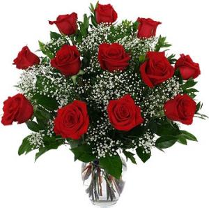 Classic Dozen Roses Vase Arrangement