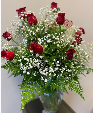 Classic Dozen Long Stem Roses Vase Arrangement 