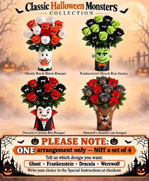 Classic Halloween Monsters Collection Call Us for Faster Service & Daily Specials: (915) 303-8500 Text Us to Order Anytime: (915) 505-3708 Your trusted source for Flowers & Delivery in El Paso TX 