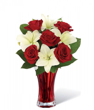Classic Red Rose & White Lily Bouquet