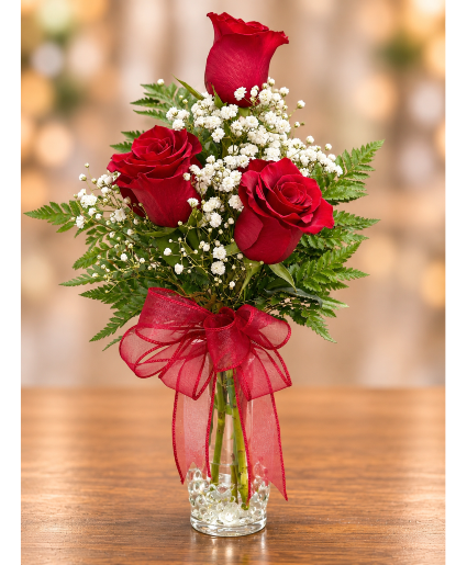 Classic Red Three Rose Vase Roses