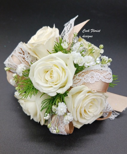 Classic White Rose Wrist Corsage 