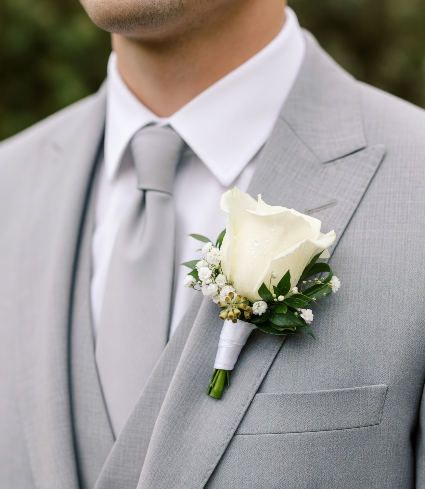 Classic White Rose Boutonniere  